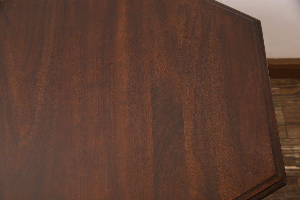 アメリカヴィンテージ　ウォールナット材　オケージョナルテーブル(サイドテーブル、サイドキャビネット、六角収納棚、ビンテージ)(R-049754)