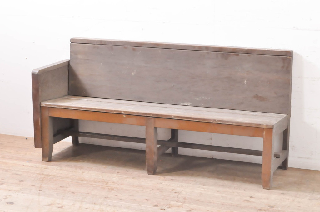 和製アンティーク レトロな佇まいが魅力の木製ベンチ(長椅子、長イス、板座チェア、2人掛け、3人掛け)(R-066872) ラフジュ工房