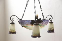 和製アンティーク　大正ロマンの雰囲気漂う古い洋館の3灯シャンデリア(天井照明、吊り下げ照明)(R-069901)