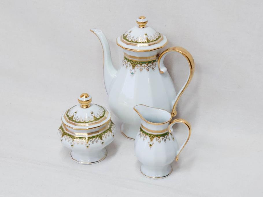 フランス BERNARDAUD(ベルナルド) LIMOGES(リモージュ)  気品あるデザインが目を惹くティーポット&シュガーポット&クリーマー3点セット(ミルクジャー、ミルクポット、ボンボン入れ、洋食器)(R-076818)  | ラフジュ工房