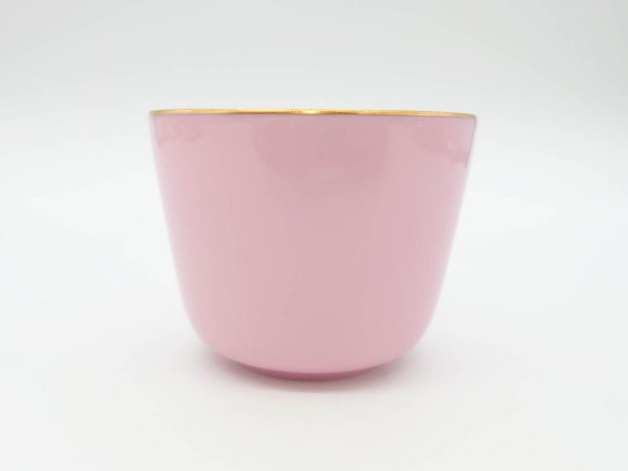 大倉陶園(OKURA、OAC)　色蒔き(ピンク)　シンプルながら上品な雰囲気を醸し出すモーニングカップ&ソーサー(洋食器、C&S、箱付き)(R-070220)