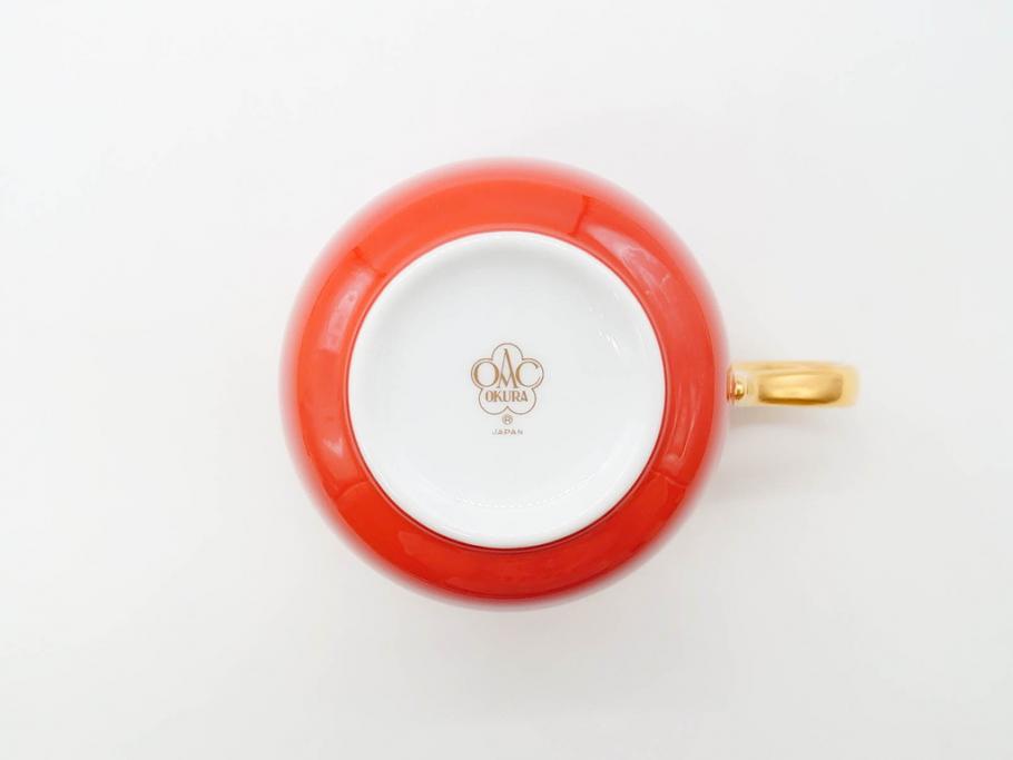 大倉陶園(OKURA、OAC)　色蒔き(レッド)　シンプルながら上品な雰囲気を醸し出すモーニングカップ&ソーサー(洋食器、C&S、箱付き)(R-070221)