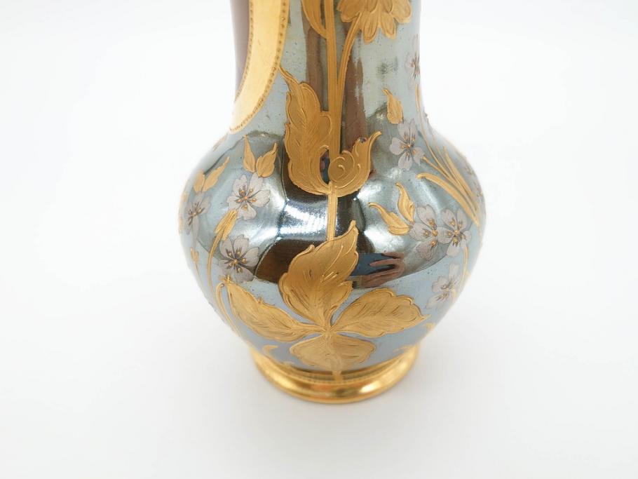 ドイツ　アッカーマン&フリッツ(Ackermann&Fritze)　金彩　ハンドペイント　繊細なデザインが優美な印象を放つフラワーベース(gute Nacht、花器、花瓶、花入)(R-070227)