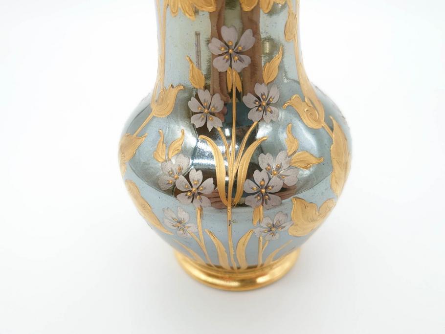 ドイツ　アッカーマン&フリッツ(Ackermann&Fritze)　金彩　ハンドペイント　繊細なデザインが優美な印象を放つフラワーベース(gute Nacht、花器、花瓶、花入)(R-070227)