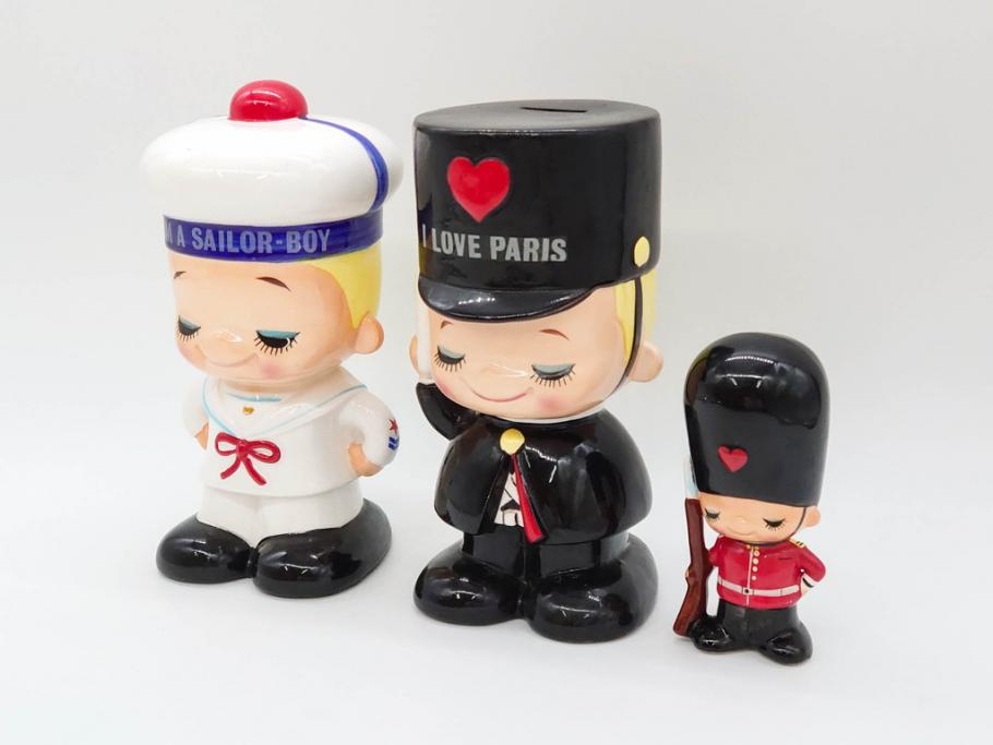 内藤ルネ(RUNE) ルネの陶器 レトロでかわいい貯金箱3点セット(I AM A SAILOR-BOY、I LOVE PARIS、置物、陶器人形、コインバンク)(R-076870)  | ラフジュ工房