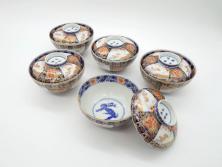 アンティーク雑貨　江戸期　古伊万里　瑠璃金彩花文蕎麦猪口2個セット(向付、和食器)(R-042522)