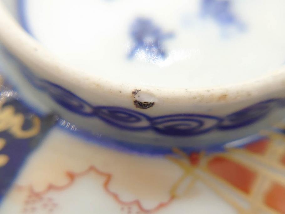 幕末〜明治期　伊万里　4.1寸　約13cm　煌びやかな色絵が目を惹く蓋付き茶碗5客セット(麒麟の図、和食器、四寸一分)(R-070265)
