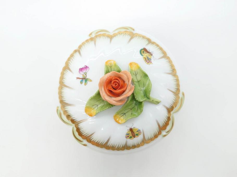 ヘレンド　ハンガリー　HEREND HVNGARY　ヴィクトリアブーケ　繊細な花の装飾がおしゃれなシュガーポット(HUNGARY、ボンボン入れ、小物入れ、菓子器、洋食器)(R-070338)