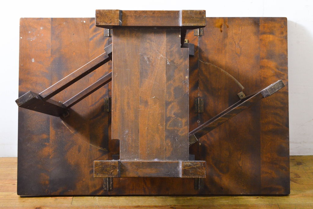 和製ビンテージ　北海道民芸家具　#430　洗練されたデザインのバタフライ卓(ダイニングテーブル、4人掛け、2人掛け、4P、2P、エクステンションテーブル、ヴィンテージ)(定価約20万円)(R-062229)