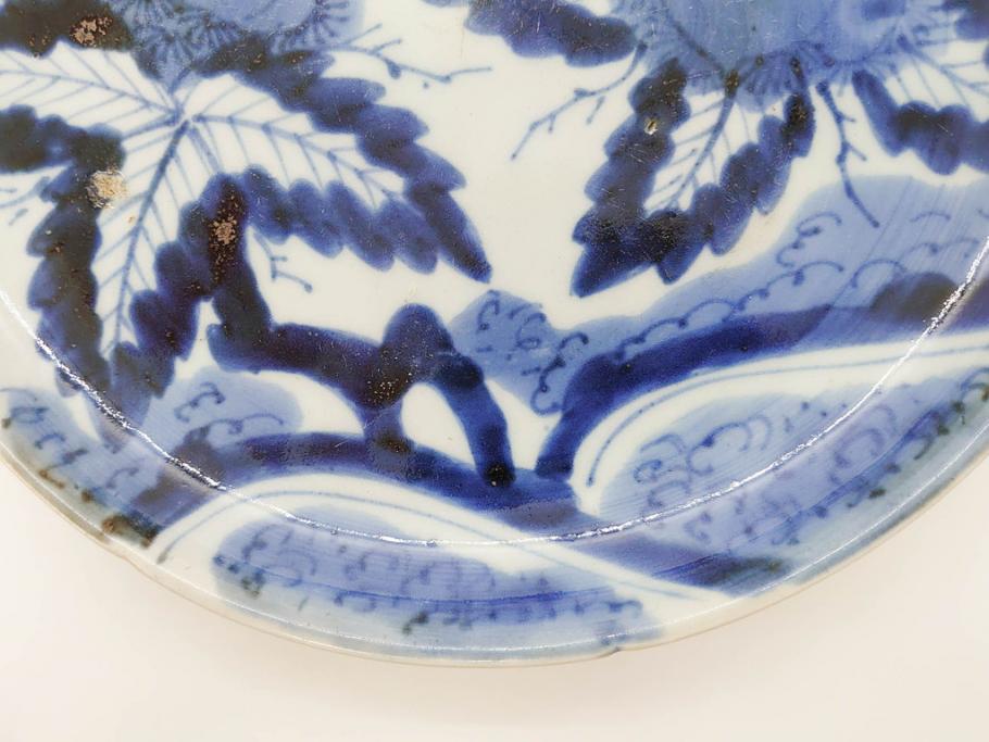 江戸期　古伊万里　染付　栗図　7.4寸　約23cm　藍色の濃淡が魅力的な中皿3枚セット(和食器、和皿、七寸四分)(R-070414)