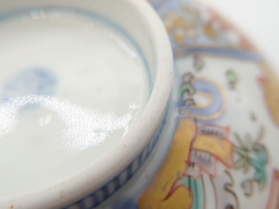 江戸期　古伊万里　金彩　色絵　約12cm　3.8寸　一つ一つ丁寧に絵付けされた豪華な蓋付き茶碗3客セット(獅子、松竹、和食器、三寸八分)(R-070416)