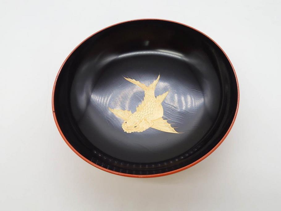 金蒔絵　木製　鷲　鯉　縁起の良い色合いが目を惹く吸物椀10客セット(漆器、お椀、和食器、山)(R-070422)