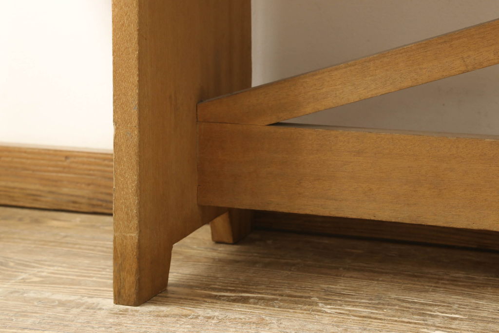 和製アンティーク　ペイント家具　昭和中期　素朴な風合いがレトロな木製長椅子(木製ベンチ、椅子、イス、板座チェア)(R-060199)