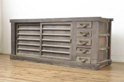 ラフジュ工房オリジナル　古建具リメイク　前板栗材　引き出し付き　和レトロなキャビネット(水屋、収納棚、戸棚)(R-043701)
