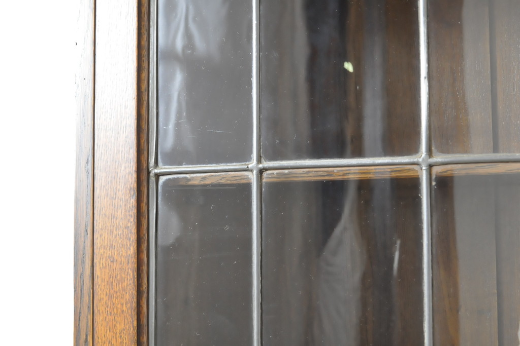 イギリスアンティーク　オーク材　ステンドグラス入りのビューローブックケース(キャビネット、収納棚、戸棚、本箱、ワークデスク、ライティングビューロー、在宅ワーク、在宅用)(R-063457)