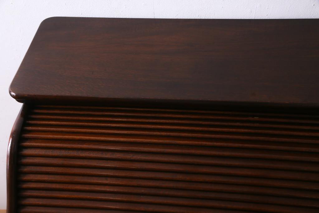 アンティーク家具　ナラ材　大正ロマン香るシックな佇まいのロールトップデスク(両袖机、ワークデスク、在宅用、在宅ワーク)(R-070709)