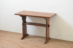イギリスアンティーク　オーク材　ツイストレッグが目を引くサイドテーブル(コンソールテーブル、ナイトテーブル、花台、飾り台、コーヒーテーブル、英国)(R-065651)