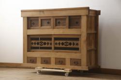アンティーク家具　和製アンティーク　昭和中期　古い木の質感が味わい深いシンプルな収納棚(オープンラック、下駄箱)(R-043494)