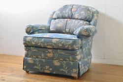 中古　唐木材　菊の図　象嵌風意匠とフレームのデザインが目を引くダイニングチェア(椅子)(R-037710)
