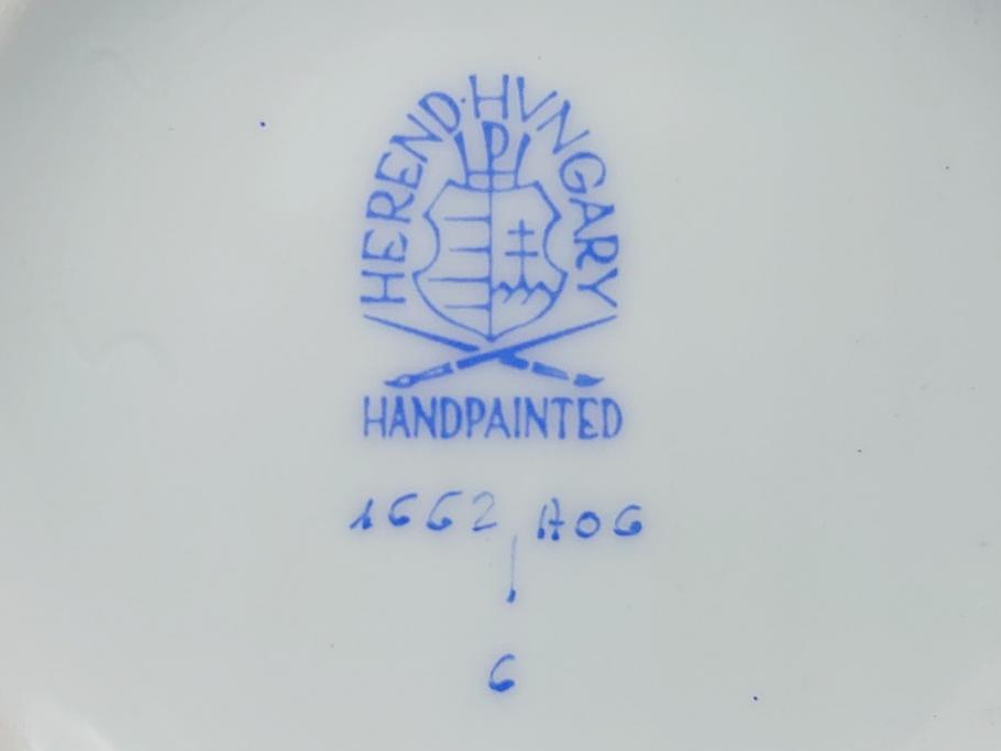 希少　ヘレンド　ハンガリー　HEREND HVNGARY　アポニー　オレンジ　テーブルウェアとしてもインテリアとしても使用できる愛らしいデザインのプレート&シュガーポットセット(HUNGARY、ボンボン入れ、蓋物、小物入れ、皿、バラ、薔薇、西洋陶磁器)(R-062286)