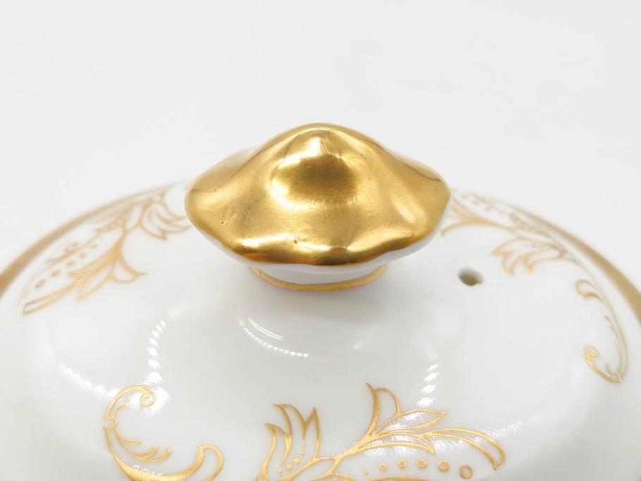 イギリス　AYNSLEY(エインズレイ)　Imperial Gold(インペリアルゴールド)　金の繊細なデザインが上品な雰囲気を醸し出すティーポット&シュガーポット&クリーマー3点セット(ミルクジャー、ミルクポット、ボンボン入れ、洋食器)(R-070629)