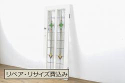 アンティーク建具　透かし彫りがかわいいおしゃれな幅狭板戸2枚セット(ガラス戸、引き戸)(R-065569)