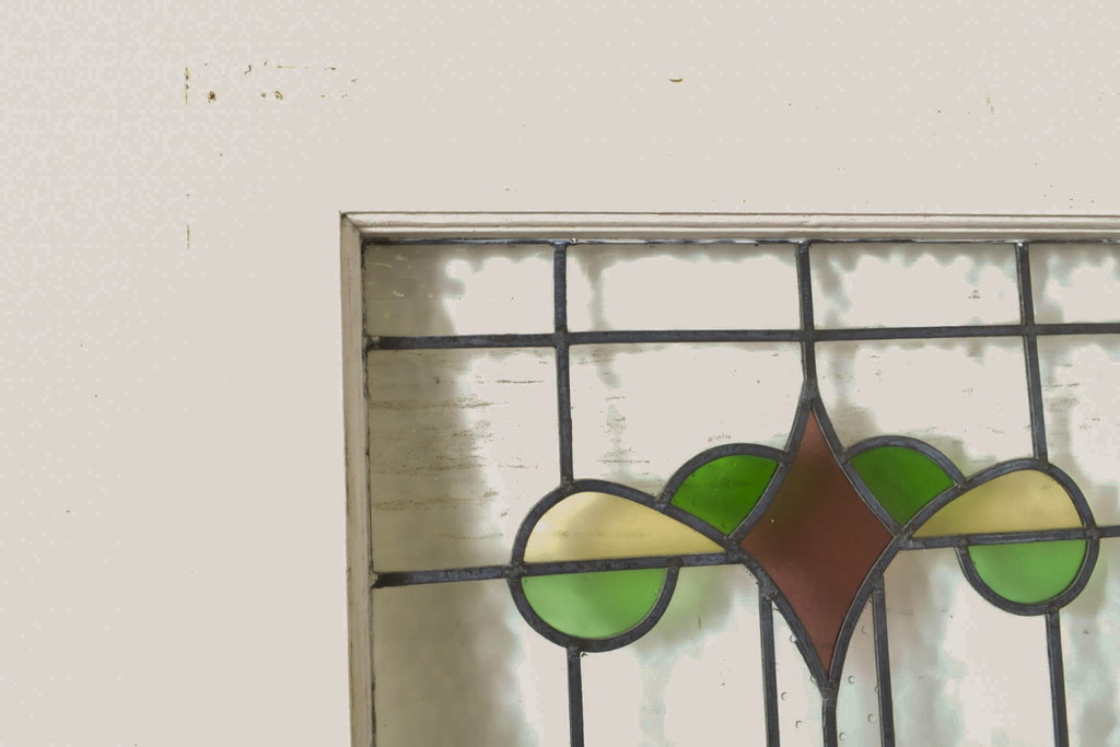 アンティーク建具　イギリスアンティーク　レトロなデザインがおしゃれなステンドグラスのドア1枚(ガラス扉、木製扉、玄関ドア)(R-063759)
