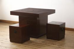 ビンテージ家具　ジャパンヴィンテージ　チーク材　メンズライクスタイルの空間づくりに活躍する本革ダイニングチェア2脚セット(レザー、椅子、イス)(R-058687)