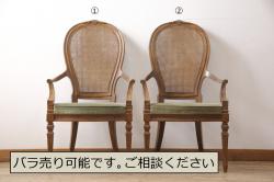フランスアンティーク　オーク材　背もたれのデザインがエレガントなダイニングチェア2脚セット(椅子、イス、ビンテージ)(R-051463)