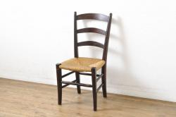 和製アンティーク　ナラ材　落ち着いた色合いと曲げ木のデザインが美しいアームチェア(ダイニングチェア、椅子、イス)(R-068796)