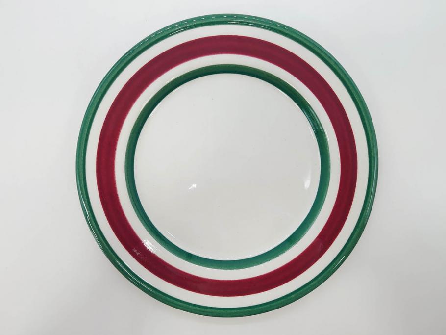 ARABIA FINLAND　希少シリーズ　Purpuri Jenkka(プルプリ イェンカ)　Ulla Procope(ウラ・プロコッペ)　赤と緑のラインが食卓を華やかに彩るプレート3枚セット(アラビア、フィンランド、Sモデル、皿、北欧食器)(R-070859)