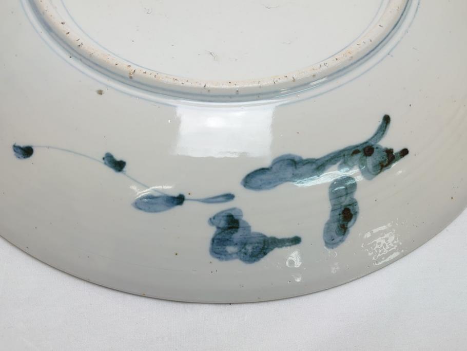 幕末期　伊万里焼　色絵　梅　双鶴　花文　1尺4寸皿　約41cm　色彩豊かで食卓が華やぐ大皿(一尺四寸、和食器、和皿)(R-062388)