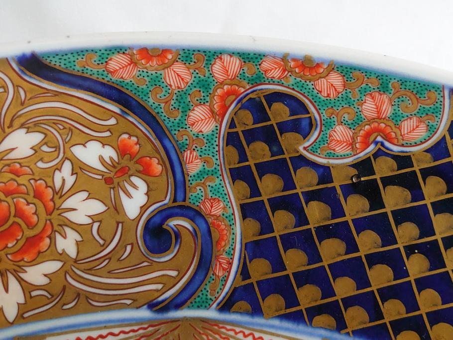 極上品!　江戸期　古伊万里　金彩　色絵　錦手　獅子　鳥　花文　1尺5寸皿　約46.5cm　繊細な筆書きにより珍しい図柄を描いた大皿(一尺五寸、和食器、和皿)(R-062429)