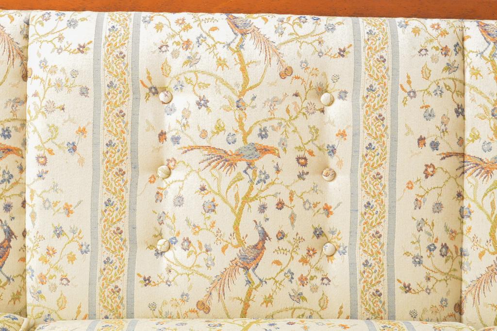 中古　美品　DREXEL HERITAGE(ドレクセルヘリテイジ)　小花と鳥の図柄がかわいらしい雰囲気を醸し出す3人掛けソファ(三人掛け、3P)(R-058934)
