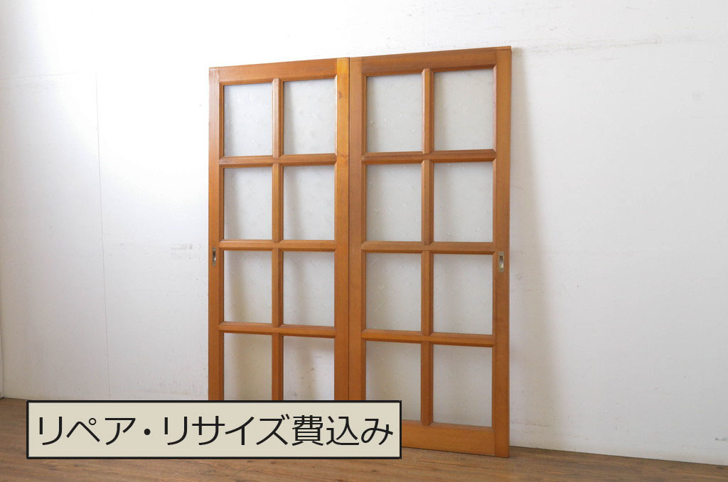 昭和レトロ ヒノキ(檜)材 昭和の懐かしい雰囲気のあるレトロなガラス戸