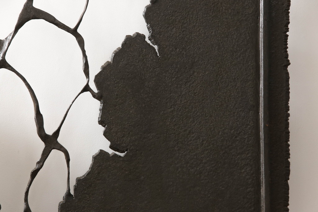 中古　希少　抽象アート　ロートアイアン　インダストリアルの空間づくりに活躍する鉄製ゲート(門扉、ドア、フェンス)(R-068916)