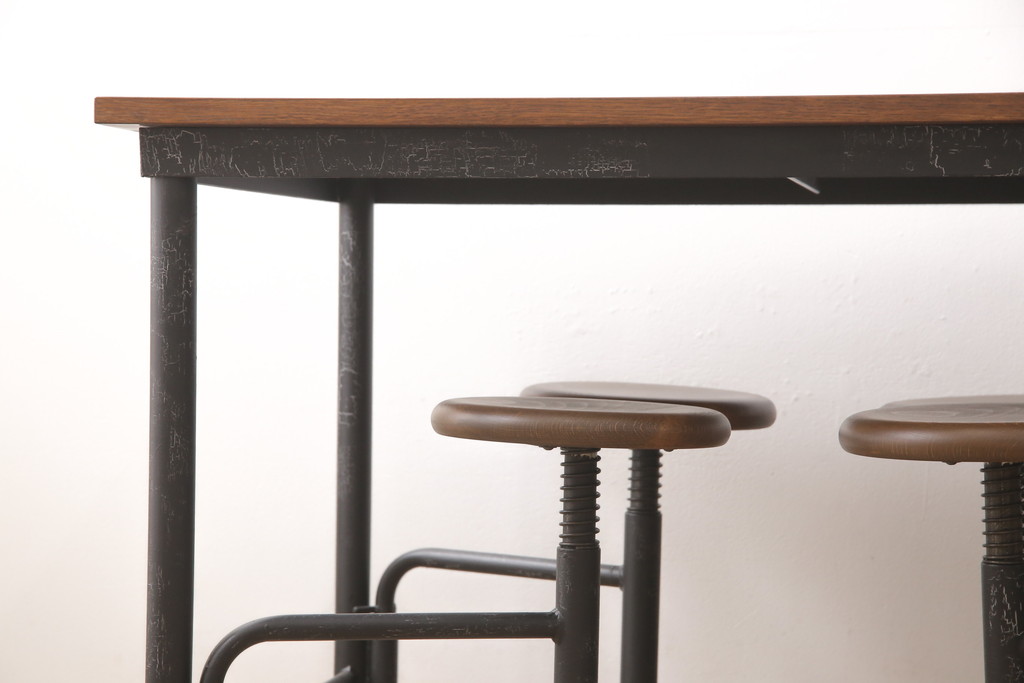 【オーダー家具実例】ラフジュ工房オリジナルの格納スツール8脚付テーブルをご希望サイズで新規製作!マットブラックにペイントしました。(8人用ダイニングテーブル、作業台)