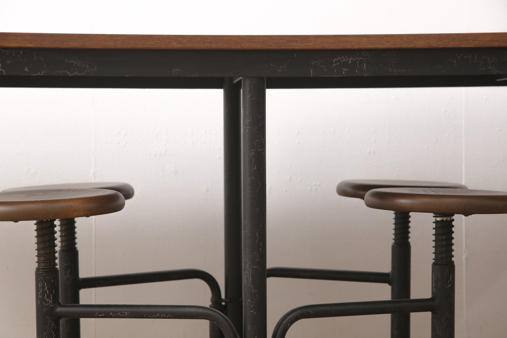 【オーダー家具実例】ラフジュ工房オリジナルの格納スツール8脚付テーブルをご希望サイズで新規製作!マットブラックにペイントしました。(8人用ダイニングテーブル、作業台)