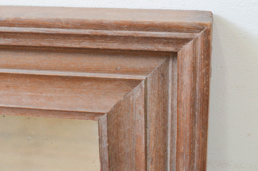 和製アンティーク　大正ロマン　古い欅(ケヤキ)材のフレームがシンプルなデザインで取り入れやすいウォールミラー(壁掛け鏡、店舗什器)(R-068716)