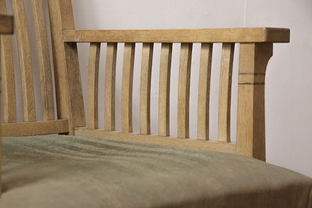 和製アンティーク　大正ロマン　ナラ材　象嵌入り　木の温かみが感じられるラウンジチェア(アームチェア、1人掛けソファ、椅子)(R-053768)