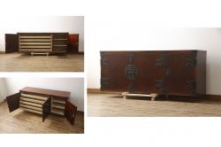 アンティーク家具　和製アンティーク　三方ケヤキ材　引き出し付き　小振りな収納棚(ブックシェルフ、本棚)