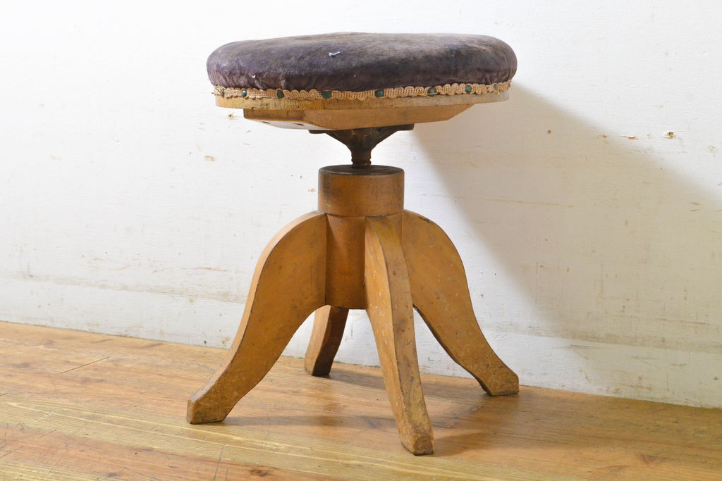フランス アンティーク スクリュースツール 回転 昇降椅子 丸椅子 木製 ...