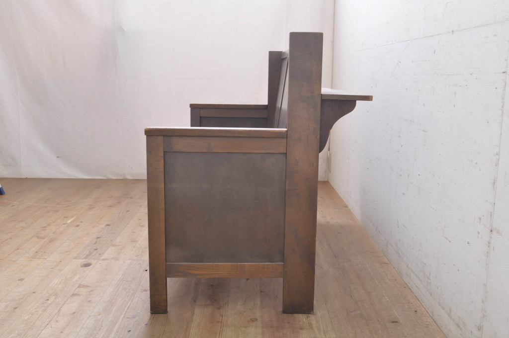 和製アンティーク　使い込まれた風合いが味わい深いチャーチベンチ(長椅子、木製ベンチ、ベンチ)(R-068601)