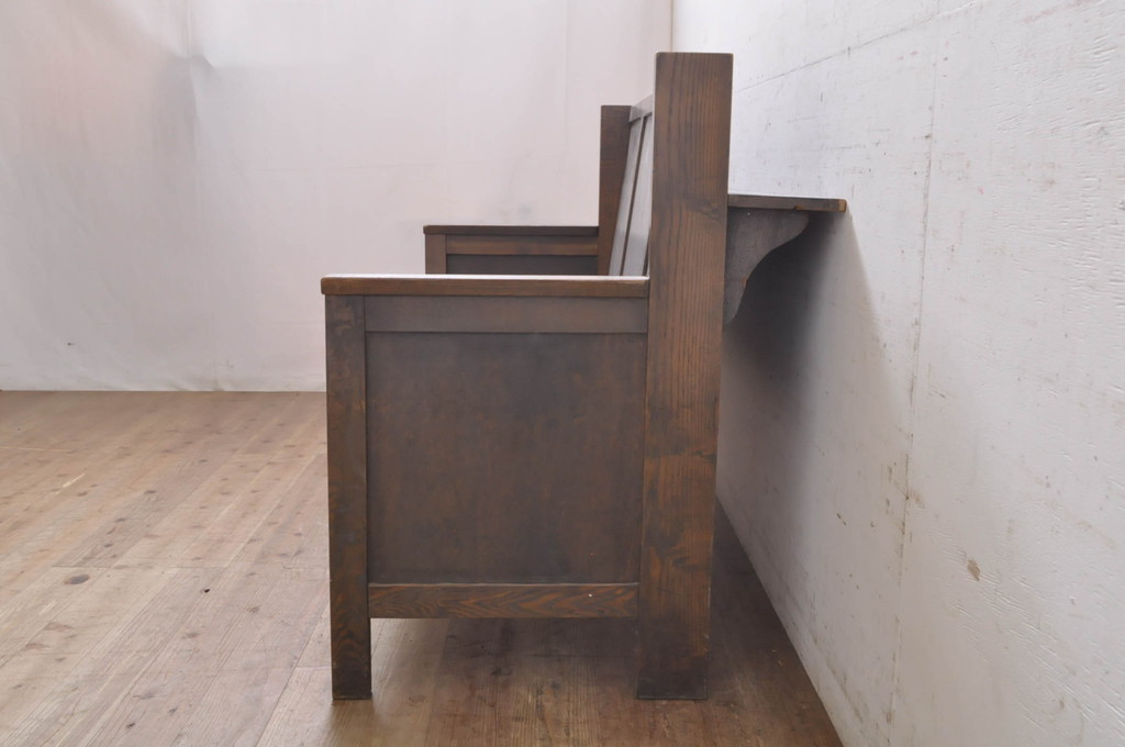 和製アンティーク　使い込まれた風合いが味わい深いチャーチベンチ(長椅子、木製ベンチ、ベンチ)(R-068604)