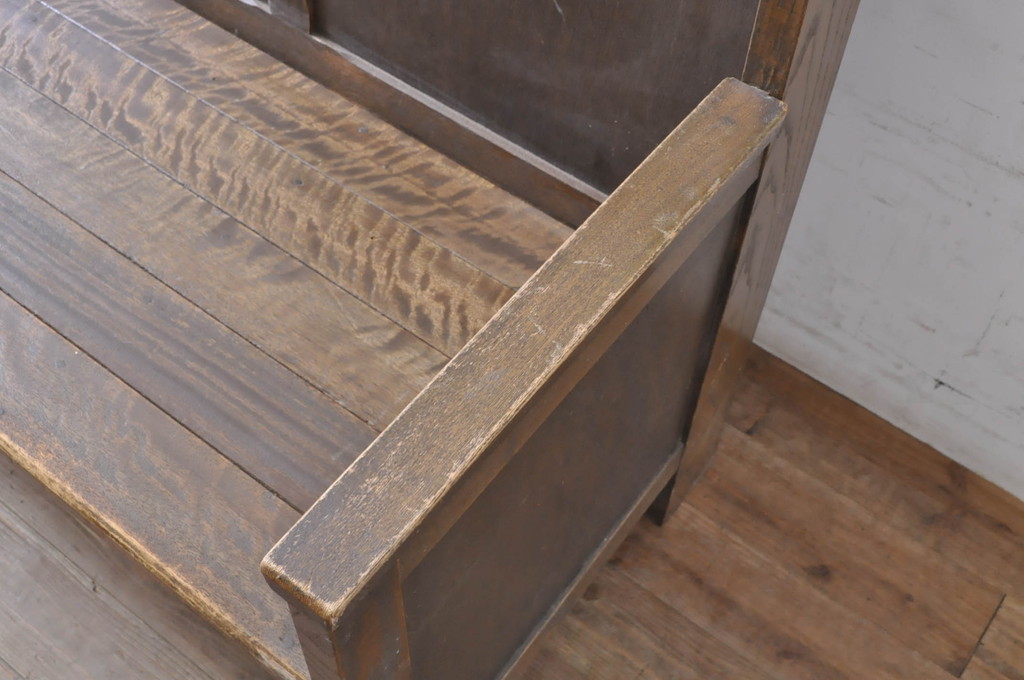 和製アンティーク　使い込まれた風合いが味わい深いチャーチベンチ(長椅子、木製ベンチ、ベンチ)(R-068605)
