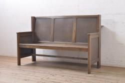 フランスアンティーク　パイン材製　クラシカルなろくろ脚がステキな木製ベンチ(長椅子、イス)(R-056400)