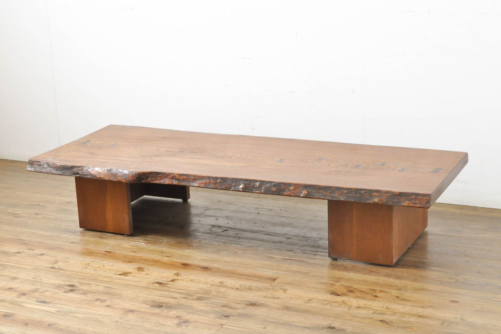 中古 岩手岩泉・純木家具 タモ材 木の温もり溢れる一枚板ローテーブル