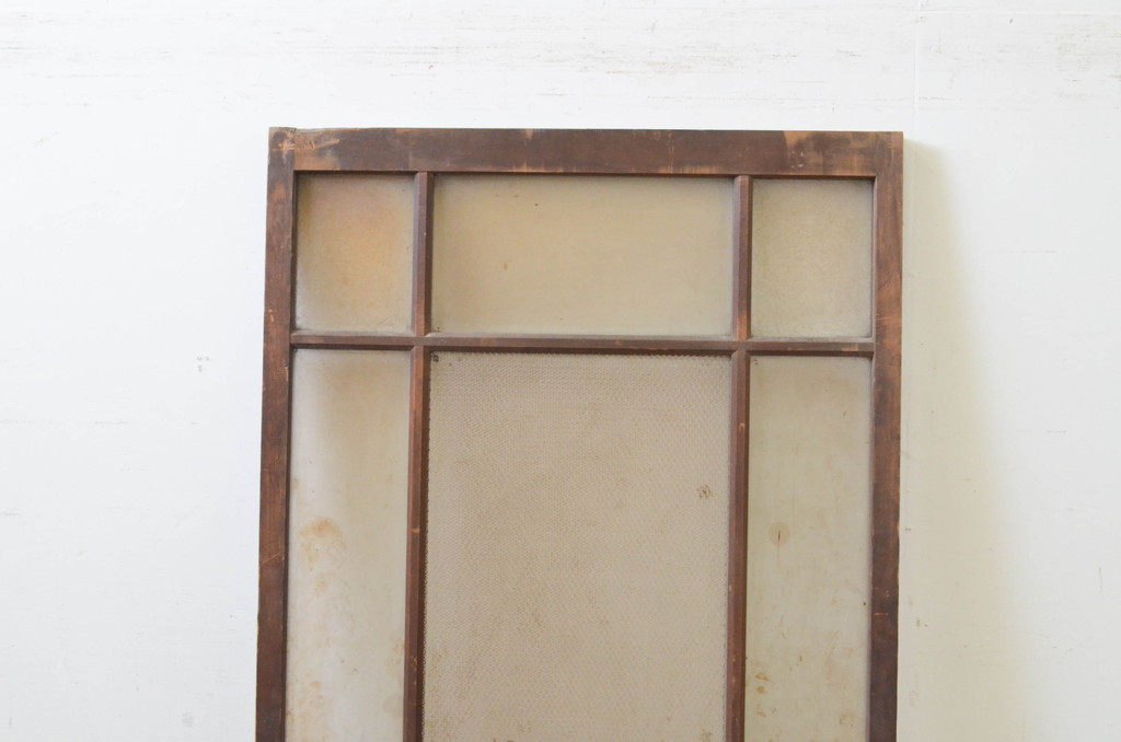 アンティーク建具　大正ロマン　古い木味が魅力のガラス扉1枚(木製扉、ドア)(R-070947)
