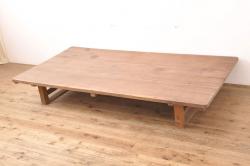 古材リメイク　朴の木(ホオノキ)　一枚板を使ったシンプルな鉄脚サイドテーブル(センターテーブル)