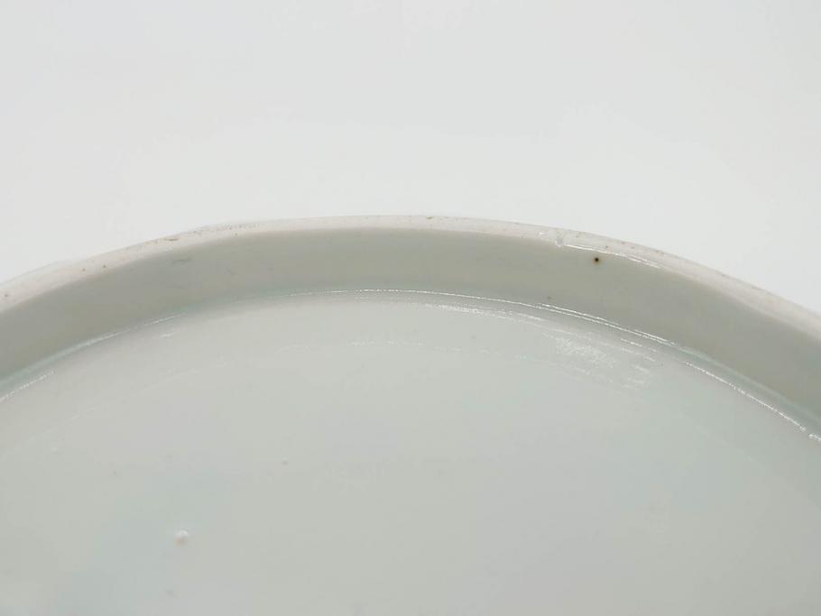 上手物　江戸後期　染付　山水図　約22cm　7寸　金の縁がアクセントになる上品な雰囲気溢れる中皿3枚セット(和皿、和食器、七寸)(R-071491)